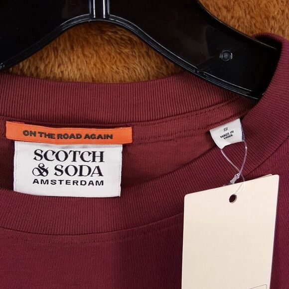 SCOTCH & SODA Shirt Mens Small Burgundy Pullover Vintage Wash Loose Fit Tee - Picture 3 of 9